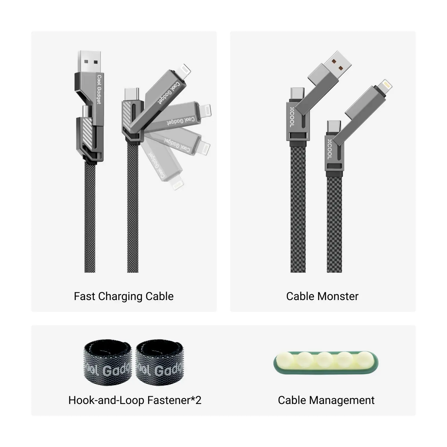 Cool Gadget 4-in-1 60W Nylon Fast Charging USB-C Cable, 5ft