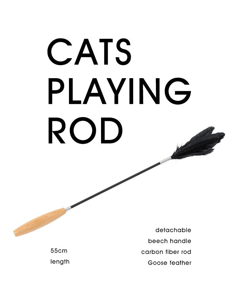 Teaser With Wooden Handle Cat Wand Toy (Black)