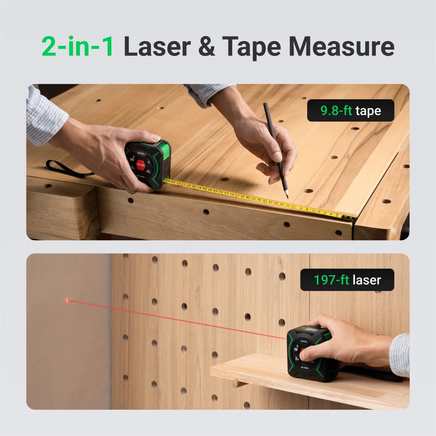 xCool 2-in-1 Digital Laser & Tape Measure, Handyman & Construction Tool